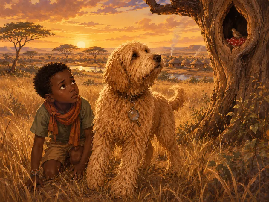 Koa helping a child on the African savanna